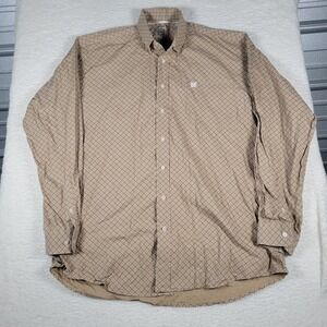 Cinch Button Down Shirt Mens Large Tan Geometric Print Long Sleeve Western Logo